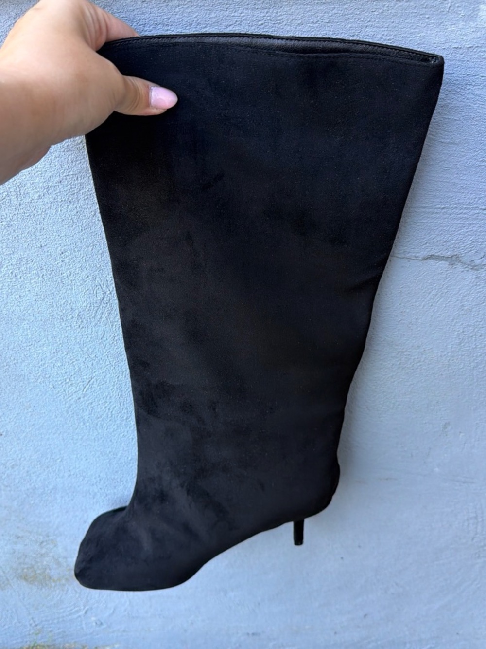 Black Suede Knee-High Stiletto Boots - Women's